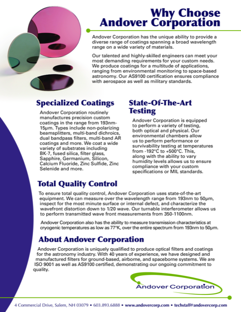 Why choose andover corporation custom optical coatings 
